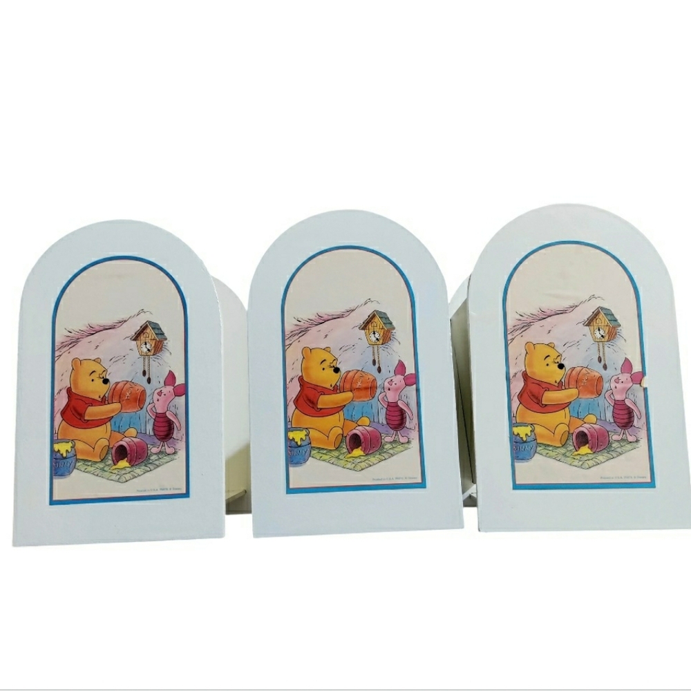 Vintage Winnie The Pooh Wooden Bookends Lot Of 3 90s Cartoon White